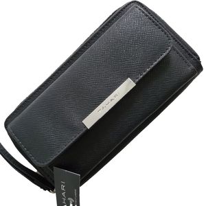 Tahari All Black Pink Floral Front Pocket Wristlet